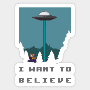 I want to believe - pixelart alien spaceship and cow retro video games Sticker